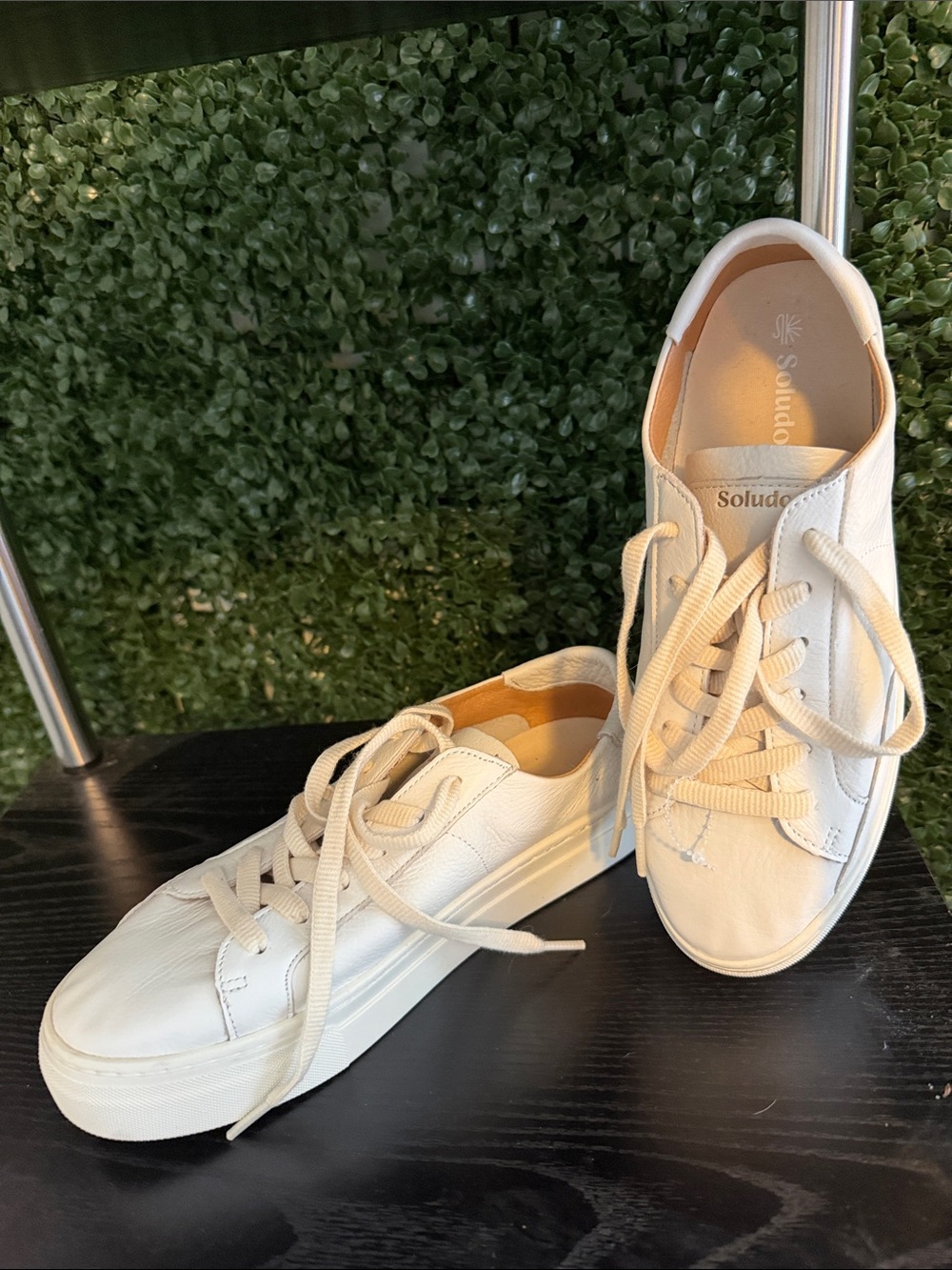 Soludos Cream Lace-Up Platform Sneakers